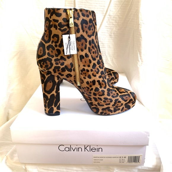 Calvin Klein MARTHA WINTER LEOPARD Calf Hair Platform Booties 8.5 M NWT - Picture 2 of 16